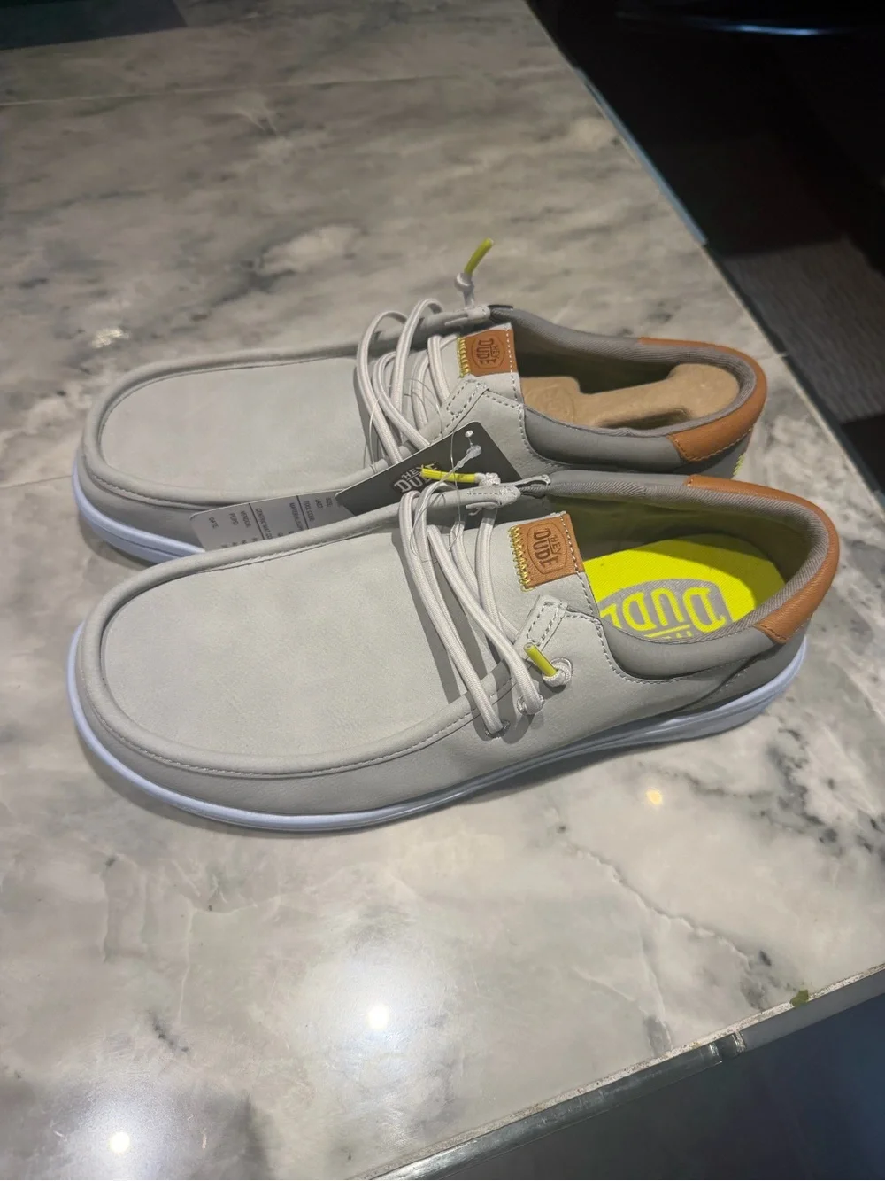 Hey Dude Men's 9 Light Gray Shoes with Tan Accents Paul classic bold